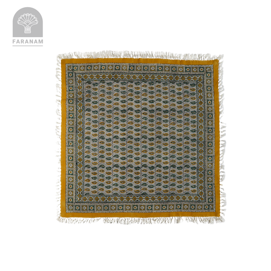 Saffron Leaf Square Hand-printed tablecloth, 2.5'x2.5'/3'x3'