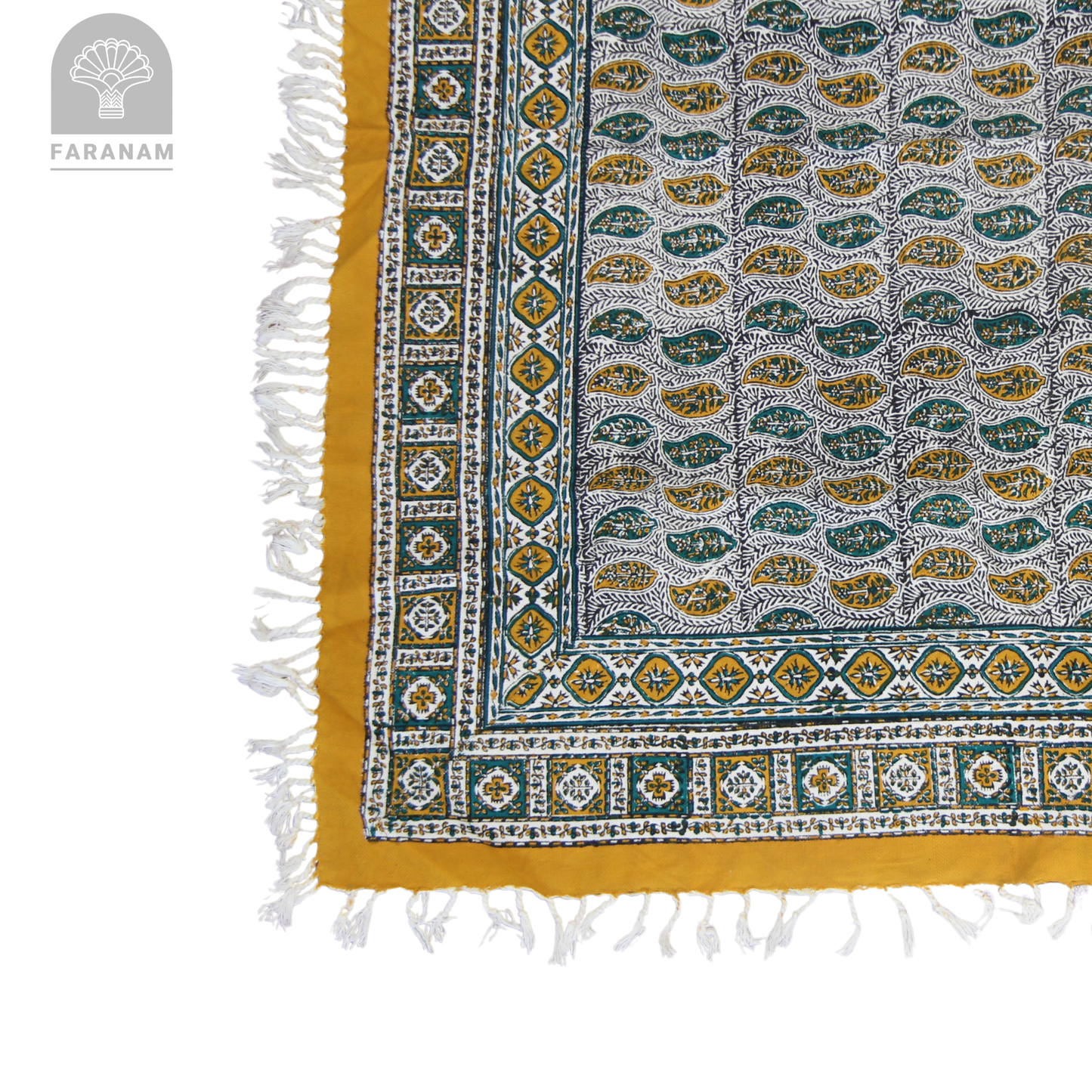 Saffron Leaf Square Hand-printed tablecloth, 2.5'x2.5'/3'x3'