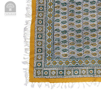 Saffron Leaf Square Hand-printed tablecloth, 2.5'x2.5'/3'x3'