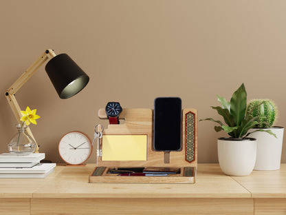 Standard Mosaic Desk Organizer, Inlaid mosaic, Rubber Wood